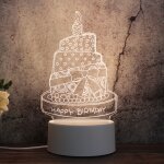 Veilleuse dcorative led tricolore 3d  base blanche, bouton version usb, forme: gteau d'anniversaire ...