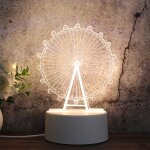 Veilleuse d�corative led tricolore 3d � base blanche, version � prise bouton, forme: grande roue diamant ...