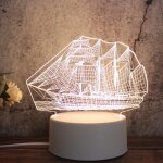 Veilleuse d�corative led tricolore 3d cr�ative � base blanche, version bouton usb, forme: voilier (blanc ...