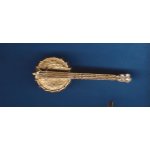 Broche bijoux vintage no pin's instrument de musique guitare bancho relief dor couleur or et pierre ...