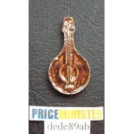 Fve plate ancienne en cramique vernis marron : instrument de musique guitare, mandoline, violon.