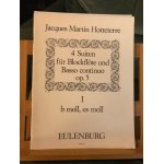 J. - m. hotteterre 4 suites fl�te a bec / basse continue op. 5 vol. 1 ed eulenburg