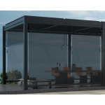 Pergola alu bioclimatique 3, 60x3m + 4 rideaux