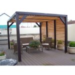 Pergola en bois habrita avec ventelles amovibles sur toiture et un Pergola en bois habrita avec ventelles amovibles sur toiture et un