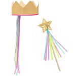 Set couronne et baguette magique or