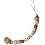 Attache sucette en bois brique et blanc (personnalisable)