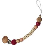 Attache sucette en bois framboise et rose ple (personnalisable)