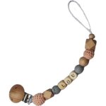 Attache sucette en bois marbre et rose ple (personnalisable)