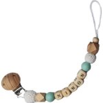 Attache sucette en bois mint et blanc (personnalisable)