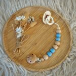 Attache sucette en bois moon bleuet