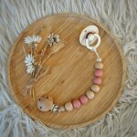 Attache sucette en bois moon vieux rose