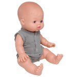 Barboteuse boutonn�e pour poup�e en gaze de coton vert de gris