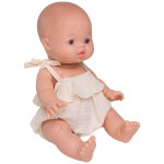 Barboteuse bretelles � volants pour poup�e en gaze de coton �cru