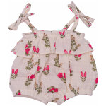 Barboteuse bretelles � volants pour poup�e en gaze de coton liberty