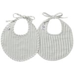 Lot de 2 bavoirs naissance en gaze de coton ray� vert de gris