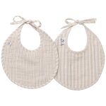 Lot de 2 bavoirs naissance en gaze de coton beige ray� galet