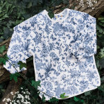 Bavoir manches longues toile de jouy bleu marine
