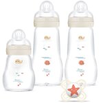 Coffret biberons verre nature lin (3 biberons + 1 sucette)