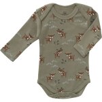Body manches longues en coton bio deer olive (0 - 3 mois : 50 � 60 cm)