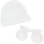 Ensemble bonnet et moufles de naissance blanc