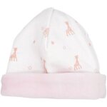 Bonnet de naissance en coton rose sophie la girafe (1 - 3 mois)
