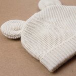 Bonnet de naissance ours en maille sable (0 - 1 mois)