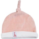 Bonnet de naissance en velours rose sophie la girafe (0 - 1 mois)