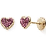 Boucles d'oreilles coeur rose (or jaune 375)