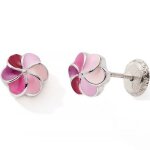 Boucles d'oreilles easy viss fleur laquée rose (argent 925) Boucles d'oreilles easy viss fleur laquée rose (argent 925)