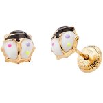 Boucles d'oreilles coccinelle blanc - noir (or jaune 375�)