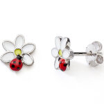Boucles d'oreilles coccinelle sur fleur (argent)