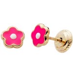 Boucles d'oreilles fleur laqu�e fushia - blanc (or jaune 375�)