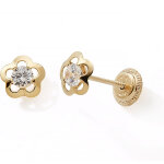 Boucles d'oreilles � vis fleur argent� (or jaune 9 carats)