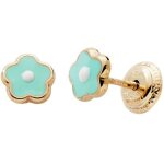Boucles d'oreilles fleur laquée bleu - blanc (or jaune 375°) Boucles d'oreilles fleur laquée bleu - blanc (or jaune 375°)