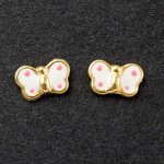 Boucles d'oreilles papillon �maill� blanc � pois rose (or jaune 375�)