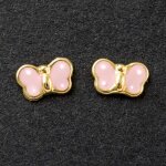 Boucles d'oreilles papillon �maill� rose � pois blanc (or jaune 375�)