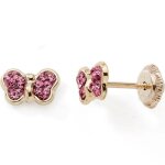Boucles d'oreilles papillon rose (or jaune 375)