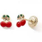 Boucles d'oreilles  vis cerises rouges (or jaune 9 carats)