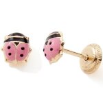 Boucles d'oreilles à vis coccinelle rose (or jaune 9 carats) Boucles d'oreilles à vis coccinelle rose (or jaune 9 carats)