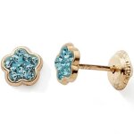 Boucles d'oreilles à vis fleur cristaux bleu (or jaune 9 carats) Boucles d'oreilles à vis fleur cristaux bleu (or jaune 9 carats)