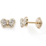 Boucles d'oreilles  vis papillon cristaux (or jaune 9 carats)