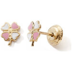 Boucles d'oreilles � vis tr�fle rose - blanc (or jaune 375�)