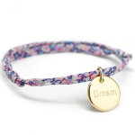 Bracelet cordon liberty kids m�daille ronde personnalisable (plaqu� or)
