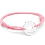 Bracelet cordon enfant mini jeton coeur (argent 925°) Bracelet cordon enfant mini jeton coeur (argent 925°)