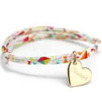 Bracelet cordon liberty kids coeur personnalisable (plaqu or)