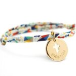 Bracelet cordon liberty mdaille croix ivoire plaqu or (personnalisable)