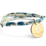 Bracelet cordon liberty m�daille croix ivoire plaqu� or (personnalisable)