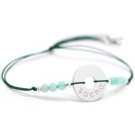 Bracelet cordon rainbow mini jeton vert fort personnalisable (argent 925)