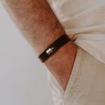 Bracelet en cuir mon petit poids brun (argent rhodi)