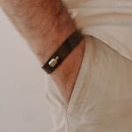 Bracelet en cuir mon petit poids brun (plaqu or jaune)